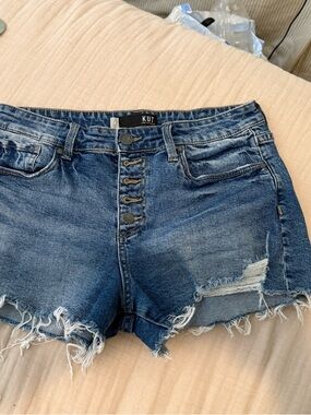 Kut from the Kloth Frayed Hem Button-Fly Blue Denim Shorts